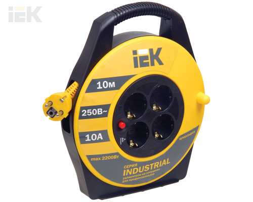 WKP14-10-04-10 | Катушка УК10 с термозащитой 4 места 2P+PE/10м 3х1,0мм2 INDUSTRIAL | IEK