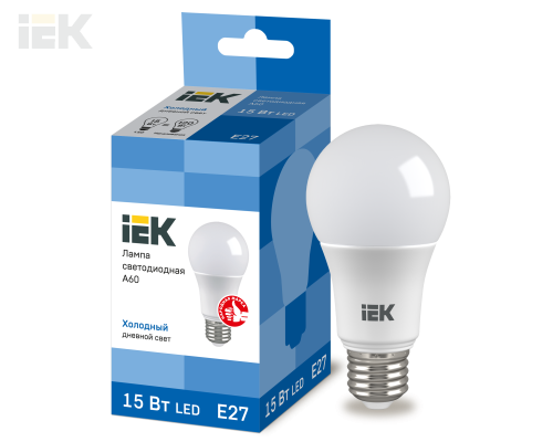 LLE-A60-15-230-65-E27 | Лампа светодиодная A60 шар 15Вт 230В 6500К E27 | IEK