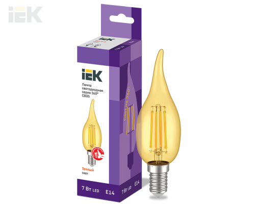 LLF-CB35-7-230-30-E14-CLG | Лампа светодиодная CВ35 свеча на ветру золото 7Вт 230В 2700К E14 серия 360° | IEK