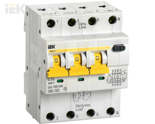 MAD22-6-025-C-100 | Автоматический выключатель дифференциального тока АВДТ34 C25 100мА | IEK