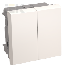 Выключатель проходной (переключатель) двухклавишный ВК4-22-00-П (на 2 модуля) ПРАЙМЕР белый IEK