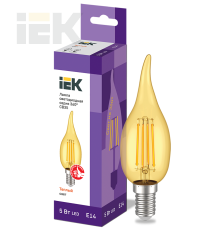 Лампа светодиодная CВ35 свеча на ветру золото 5Вт 230В 2700К E14 серия 360° IEK