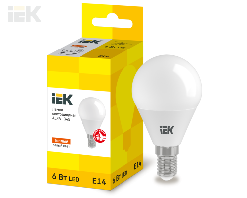 LLA-G45-6-230-30-E14 | Лампа светодиодная ALFA G45 шар 6Вт 230В 3000К E14 | IEK