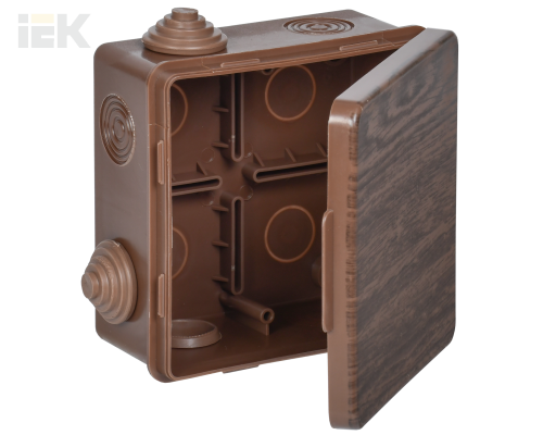 UKO31-100-100-050-K24-54 | Коробка распаячная КМ для открытой проводки с откидной крышкой 100х100х50мм IP54 8 гермовводов дуб | IEK