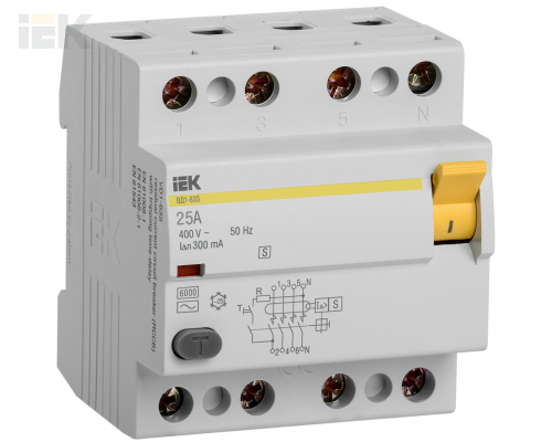 MDV12-4-025-300 | Выключатель дифференциальный (УЗО) ВД1-63S 4Р 25А 300мА | IEK