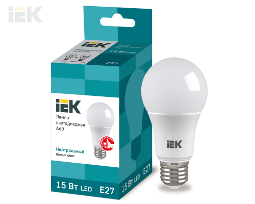 LLE-A60-15-230-40-E27 | Лампа светодиодная A60 шар 15Вт 230В 4000К E27 | IEK