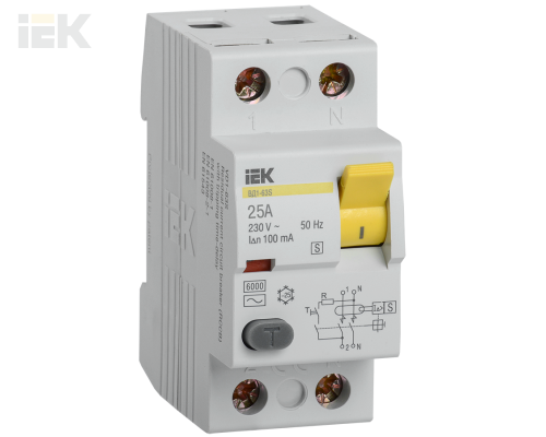 MDV12-2-025-100 | Выключатель дифференциальный (УЗО) ВД1-63S 2Р 25А 100мА | IEK