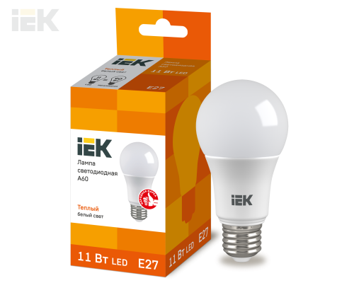 LLE-A60-11-230-30-E27 | Лампа светодиодная A60 шар 11Вт 230В 3000К E27 | IEK