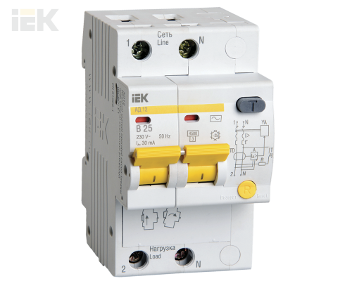 MAD10-2-025-B-030 | Дифференциальный автоматический выключатель АД12 2Р B25 30мА | IEK
