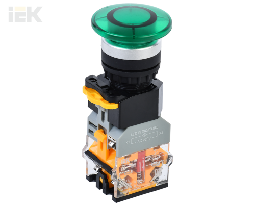 BBG30-11MD-3-12-K06 | Кнопка D8-11MD Грибок d=22мм 1з+1р с подсветкой зеленая | IEK