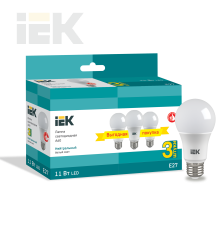 Лампа светодиодная A60 груша 11Вт 230В 4000К E27 (3шт/упак) IEK