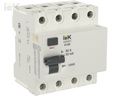 AR-R10N-4-080C030 | ARMAT Выключатель дифференциального тока R10N 4P 80А 30мА тип AC | IEK