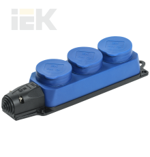 Розетка (колодка) 3-местная РБ33-1-0м с защитными крышками IP44 ОМЕГА каучук синяя IEK