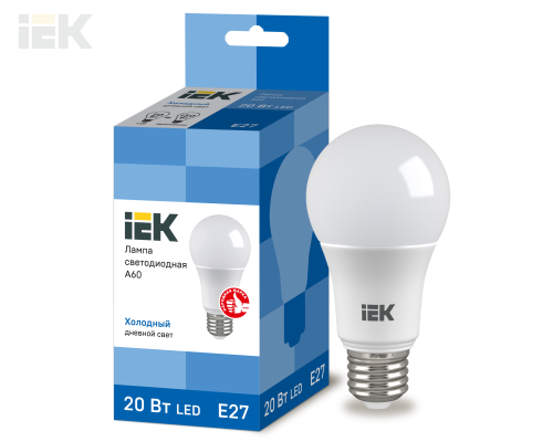 LLE-A60-20-230-65-E27 | Лампа светодиодная A60 шар 20Вт 230В 6500К E27 | IEK