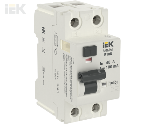 AR-R10N-2-040C100 | ARMAT Выключатель дифференциального тока R10N 2P 40А 100мА тип AC | IEK