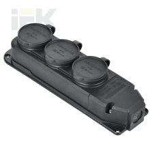 Розетка (колодка) трёхместная с защитной крышкой IP44 каучук черная GENERICA