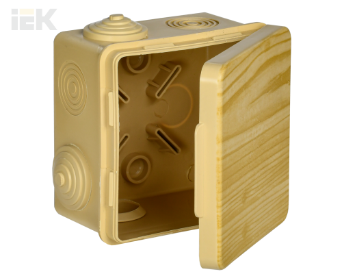 UKO31-080-080-050-K34-54 | Коробка распаячная КМ для открытой проводки с откидной крышкой 80х80х50мм IP54 7 гермовводов сосна | IEK