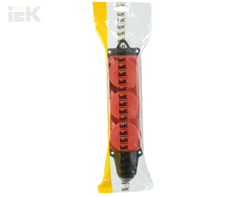 PKR61-016-2-K04 | Розетка (колодка) 3-местная РБ33-1-0м с защитными крышками IP44 ОМЕГА каучук красная | IEK