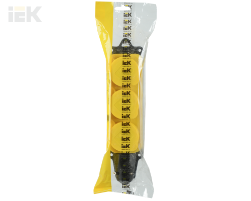 PKR61-016-2-K05 | Розетка (колодка) 3-местная РБ33-1-0м с защитными крышками IP44 ОМЕГА каучук жёлтая | IEK