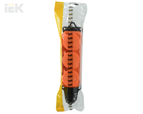 PKR61-016-2-K09 | Розетка (колодка) 3-местная РБ33-1-0м с защитными крышками IP44 ОМЕГА каучук оранжевая | IEK