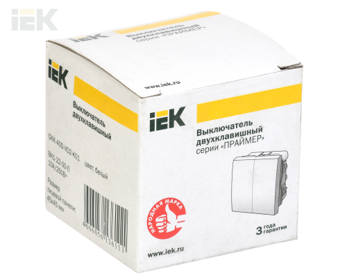 CKK-40D-VD2-K01 | Выключатель двухклавишный ВК1-22-00-П (на 2 модуля) ПРАЙМЕР белый | IEK
