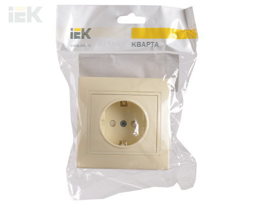 ERK14-K33-16-K | Розетка 1-местная РСш10-3-Км с заземляющим контактом с защитной шторкой 16А керамика КВАРТА кремовый | IEK