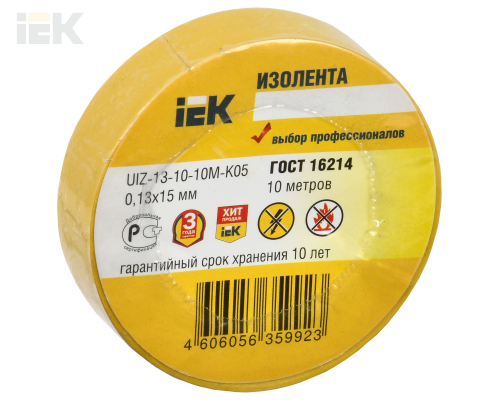 UIZ-13-10-10M-K05 | Изолента 0,13х15мм желтая 10м | IEK