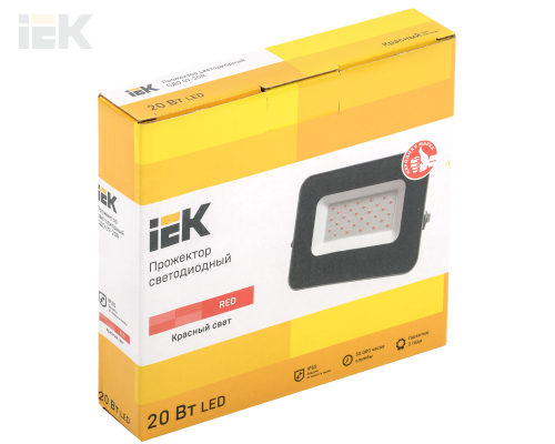 LPDO7R-01-20-K03 | Прожектор светодиодный СДО 07-20R red IP65 серый | IEK