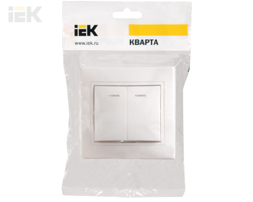 EVK21-K01-10-DM | Выключатель 2-клавишный с индикацией ВС10-2-1-КБ 10А КВАРТА белый | IEK
