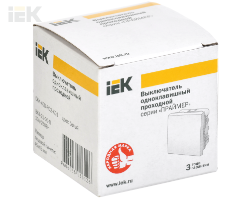 CKK-40D-PO2-K01 | Выключатель проходной (переключатель) одноклавишный ВК4-21-00-П (на 2 модуля) ПРАЙМЕР белый | IEK