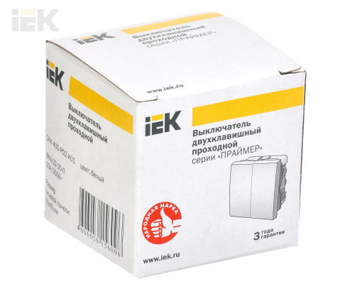 CKK-40D-PD2-K01 | Выключатель проходной (переключатель) двухклавишный ВК4-22-00-П (на 2 модуля) ПРАЙМЕР белый | IEK