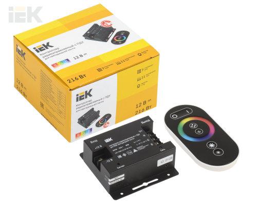 LSC1-RGB-216-RF-20-12-B | Контроллер с ПДУ радио RGB 3 канала 12В 6А 216Вт черный | IEK
